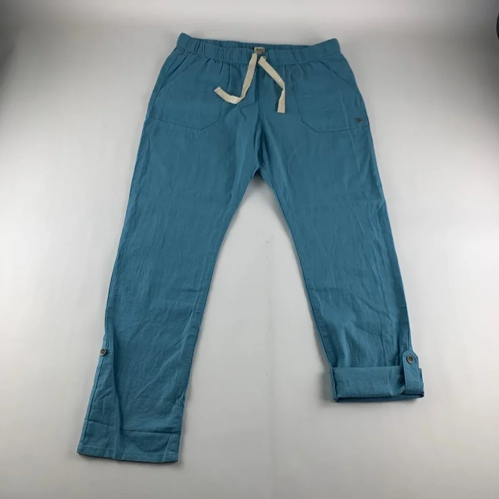 Roxy Adriatic Blue Linen Blend Pull On Ankle Lounge Pant L New
